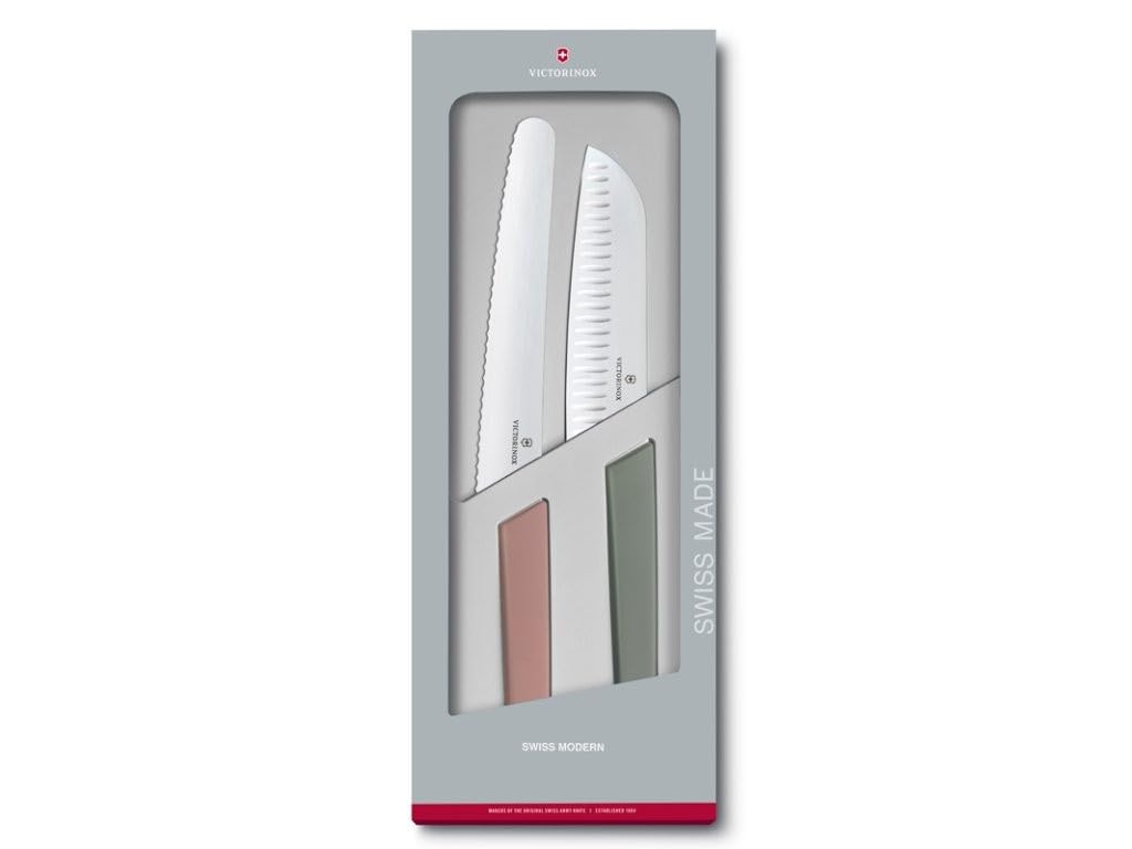 Victorinox Swiss Modern Messer Set, 2-teilig, Brotmesser, Santokumesser, Extra Scharf, Robuster Kuns