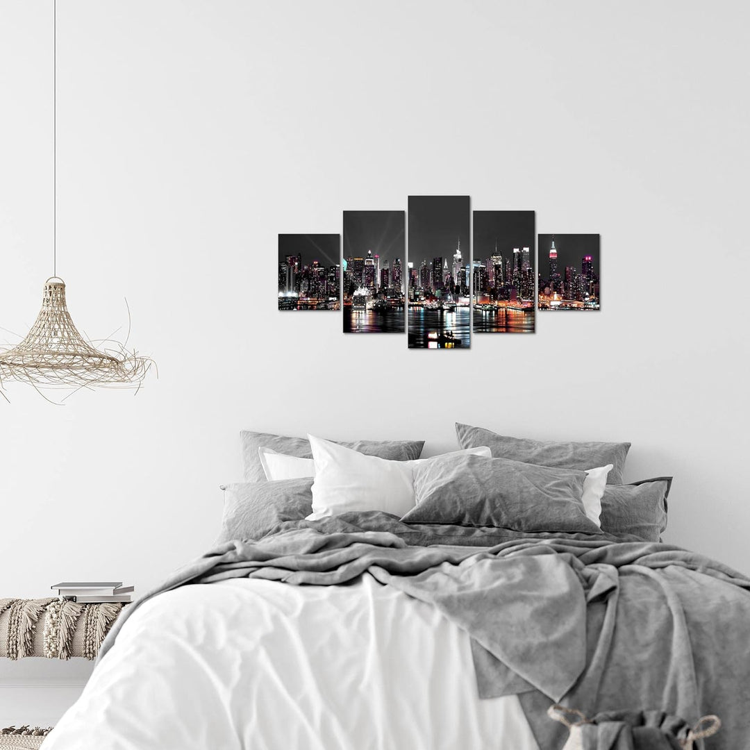 Runa Art Wandbilder New York City 5 Teilig Bild auf Vlies Leinwand Deko Wohnzimmer Büro Stadt Skylin