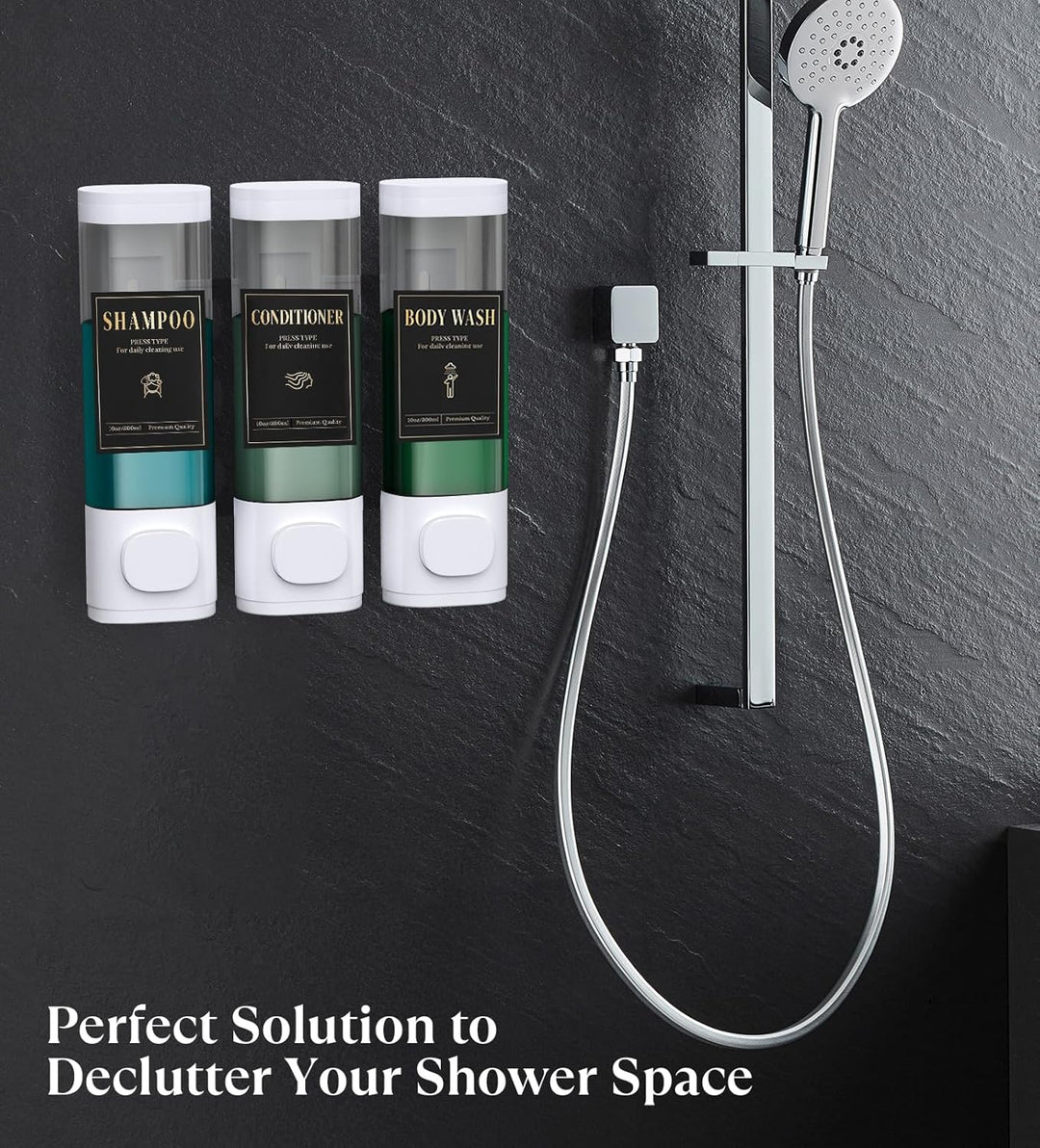 Luxspire Shampoo- und Conditioner-Spender, bohrerloser Wand-Duschseifenspender mit 3 Kammern und was