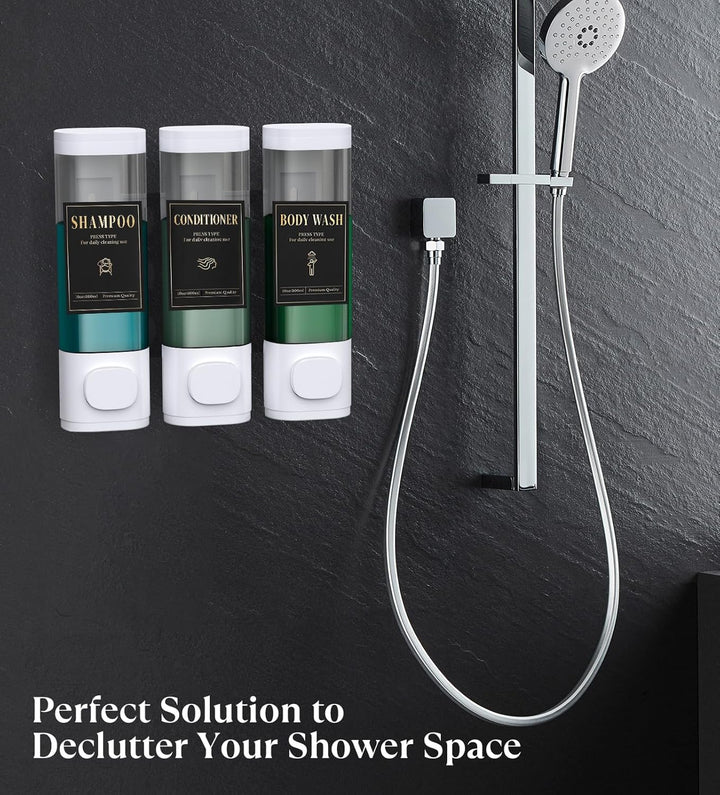 Luxspire Shampoo- und Conditioner-Spender, bohrerloser Wand-Duschseifenspender mit 3 Kammern und was