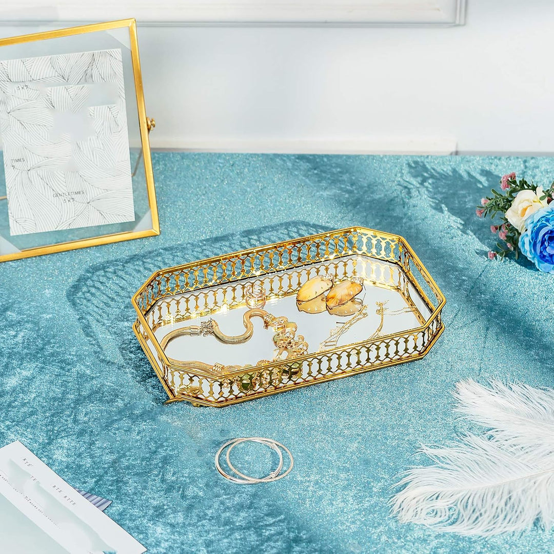 Nuptio Dekoratives Tablett Goldspiegel für Schmuck und Parfüm, leichtes Rechteckfach 29cm Länge 29 x