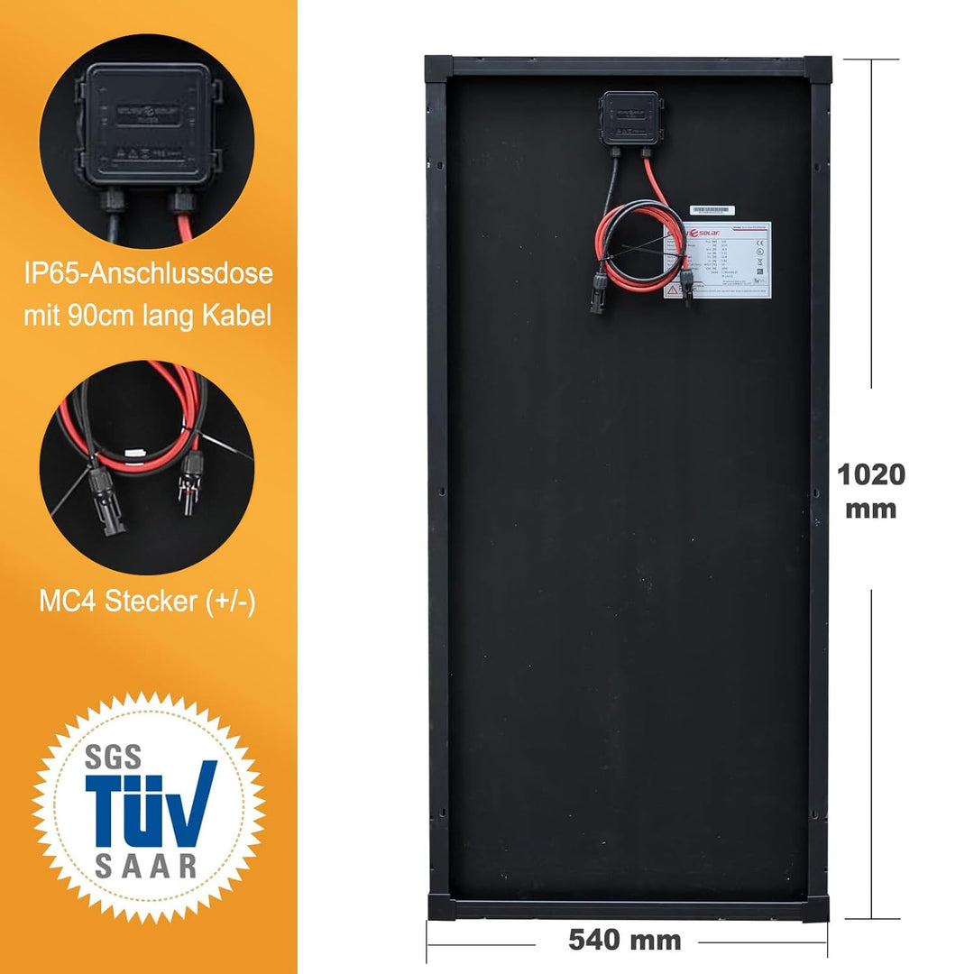 enjoy solar Mono 100W 12V Monokristallines Solarpanel Solarmodul Photovoltaikmodul ideal für Wohnmob