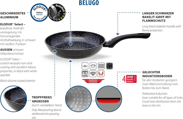 ELO 59524 Bratpfanne Ø 24 cm PURE BELUGO innen mit keramischer Beschichtung, geeignet für alle Herda