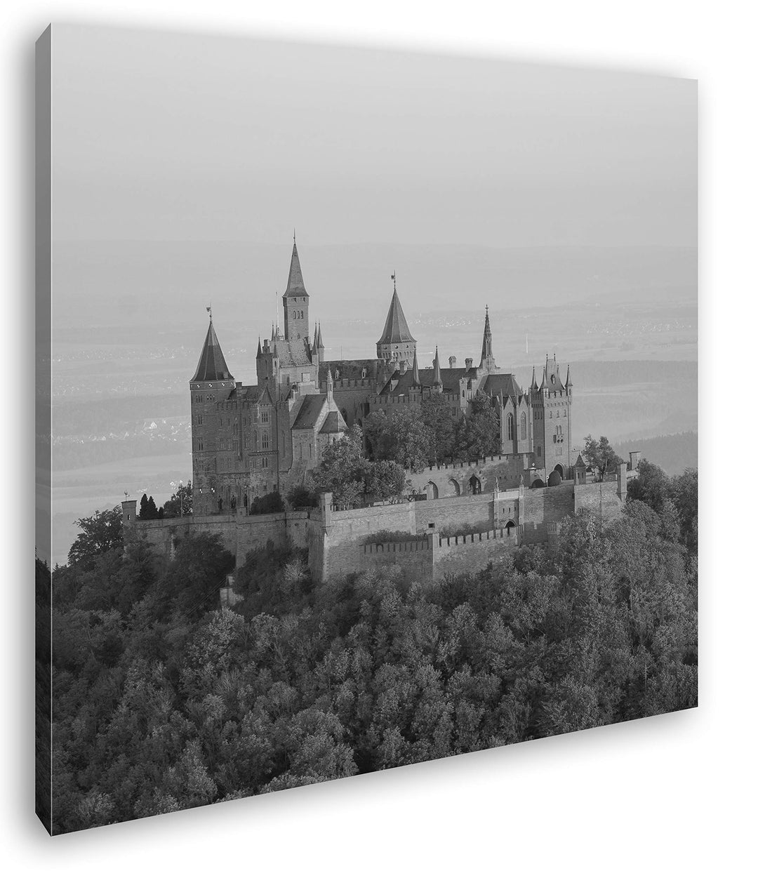 deyoli Burg in Hohenzollern Format: 70x70 Effekt: Schwarz&Weiss als Leinwandbild, Motiv auf Echtholz