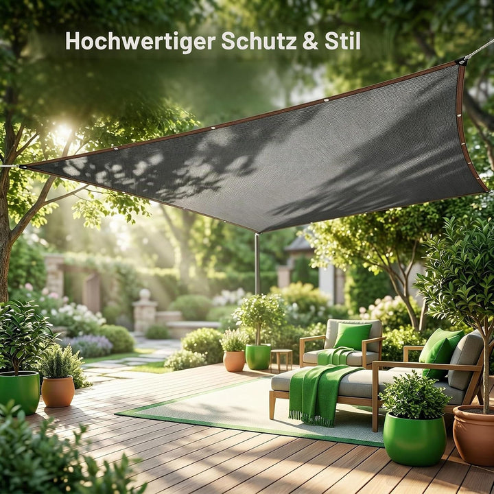 Garten Sonnensegel 4x4m Quadrat Segeltuch mit Ösen &amp; 12m Befestigungsseile Windabweisend Schattierne