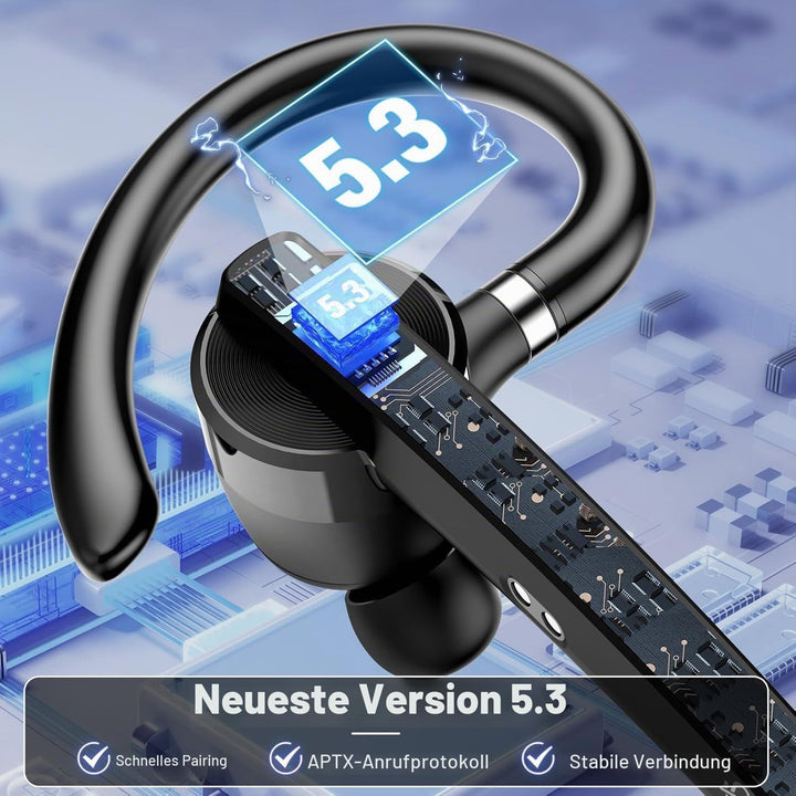 Bluetooth Headset V5.3, Wireless Freisprech Telefon mit CVC 8.0/ENC Dual Mic, APTX, Mute Zwei-Geräte