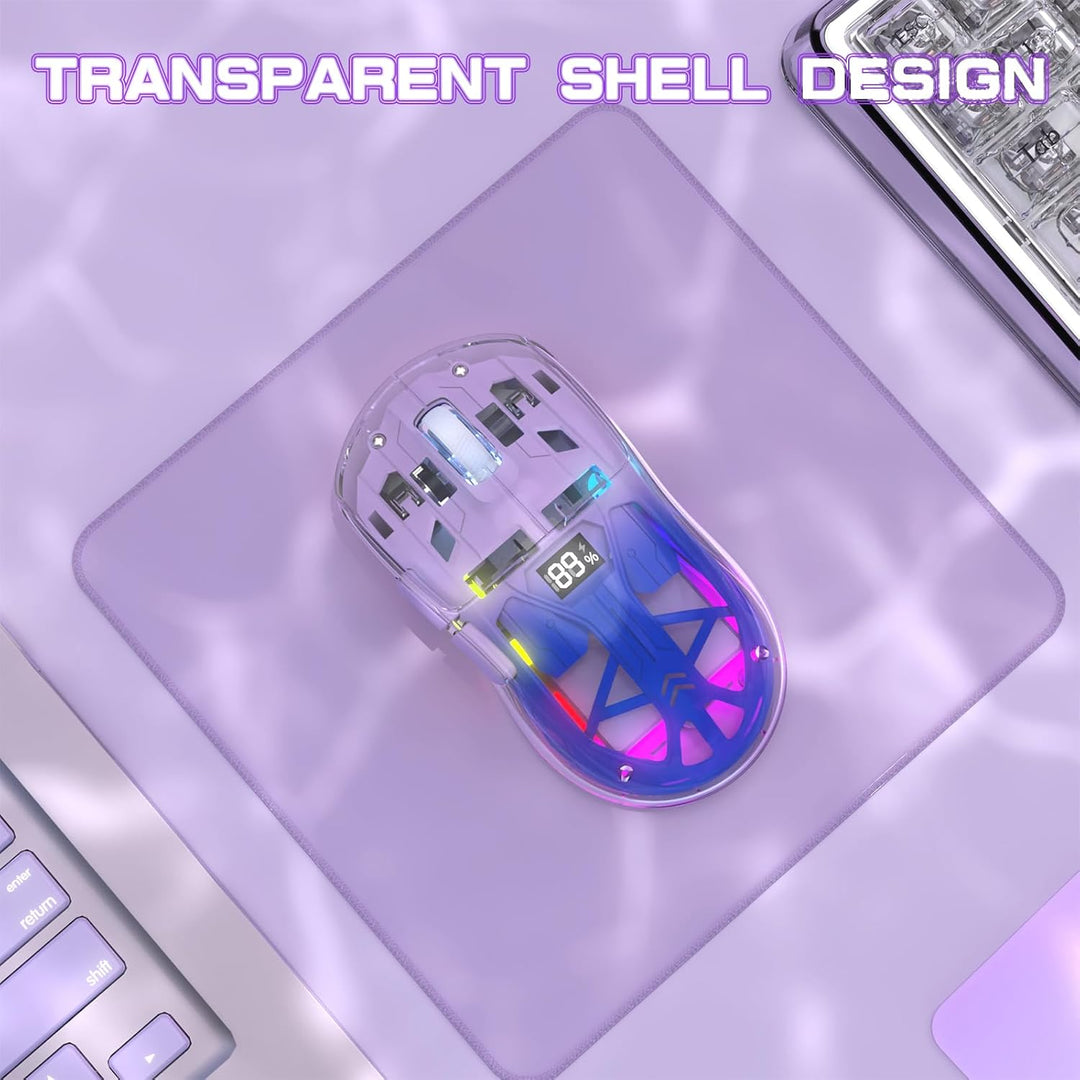 ZIYOU LANG x FREEWOLF Kabellose Gaming Maus, PixArt PAW3212 Dual Mode 2.4G/Bluetooth Transparente RG