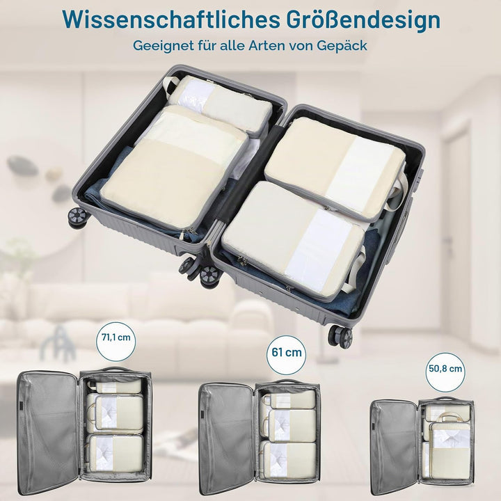 Cozary Koffer Organizer Packing Cubes Compression 4 Stück - Packwürfel mit hohem Fassungsvermögen, T