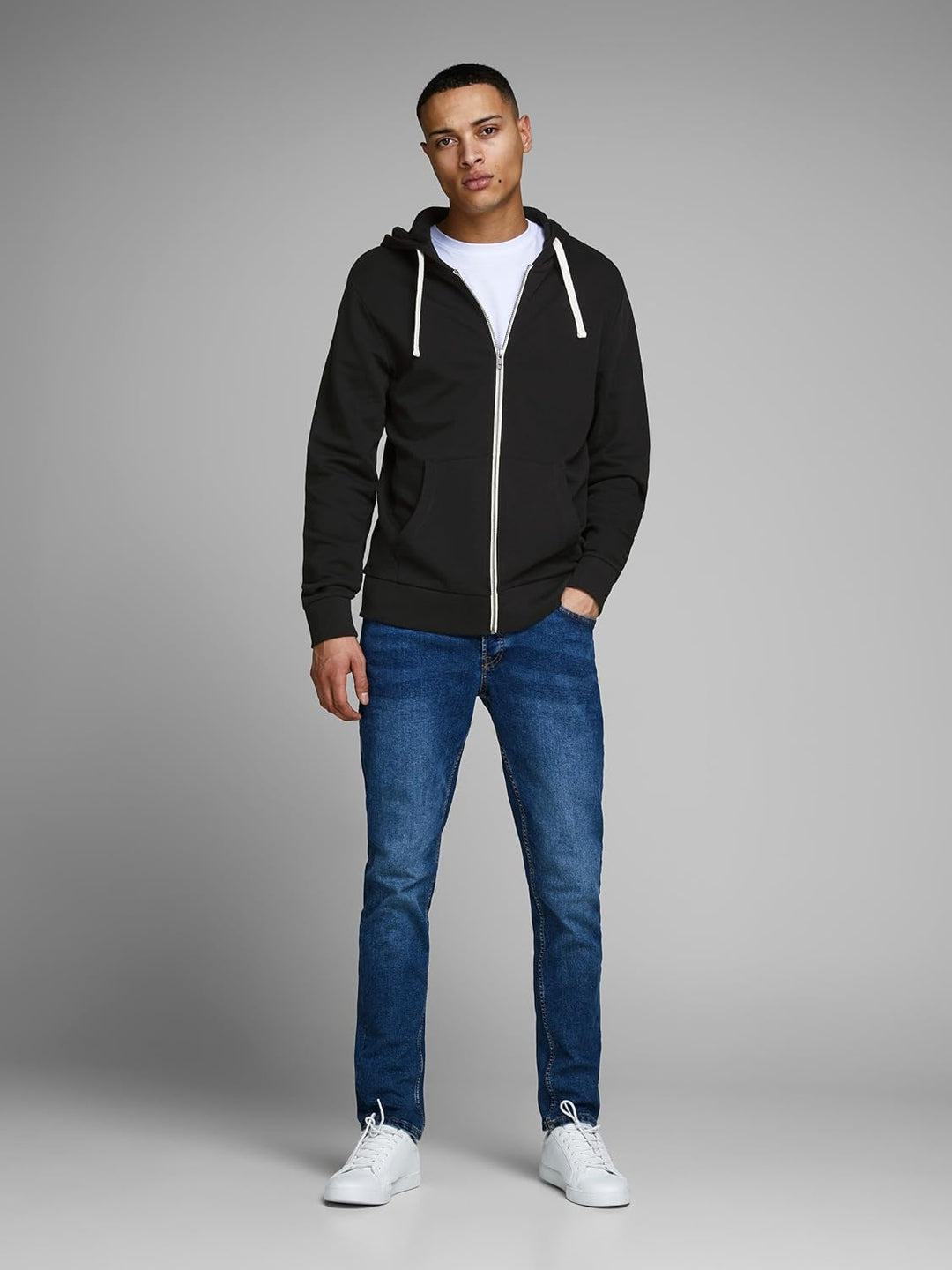 JACK & JONES Herren JJEHOLMEN Sweat Zip Hood M Schwarz (Black Beauty), M Schwarz (Black Beauty)