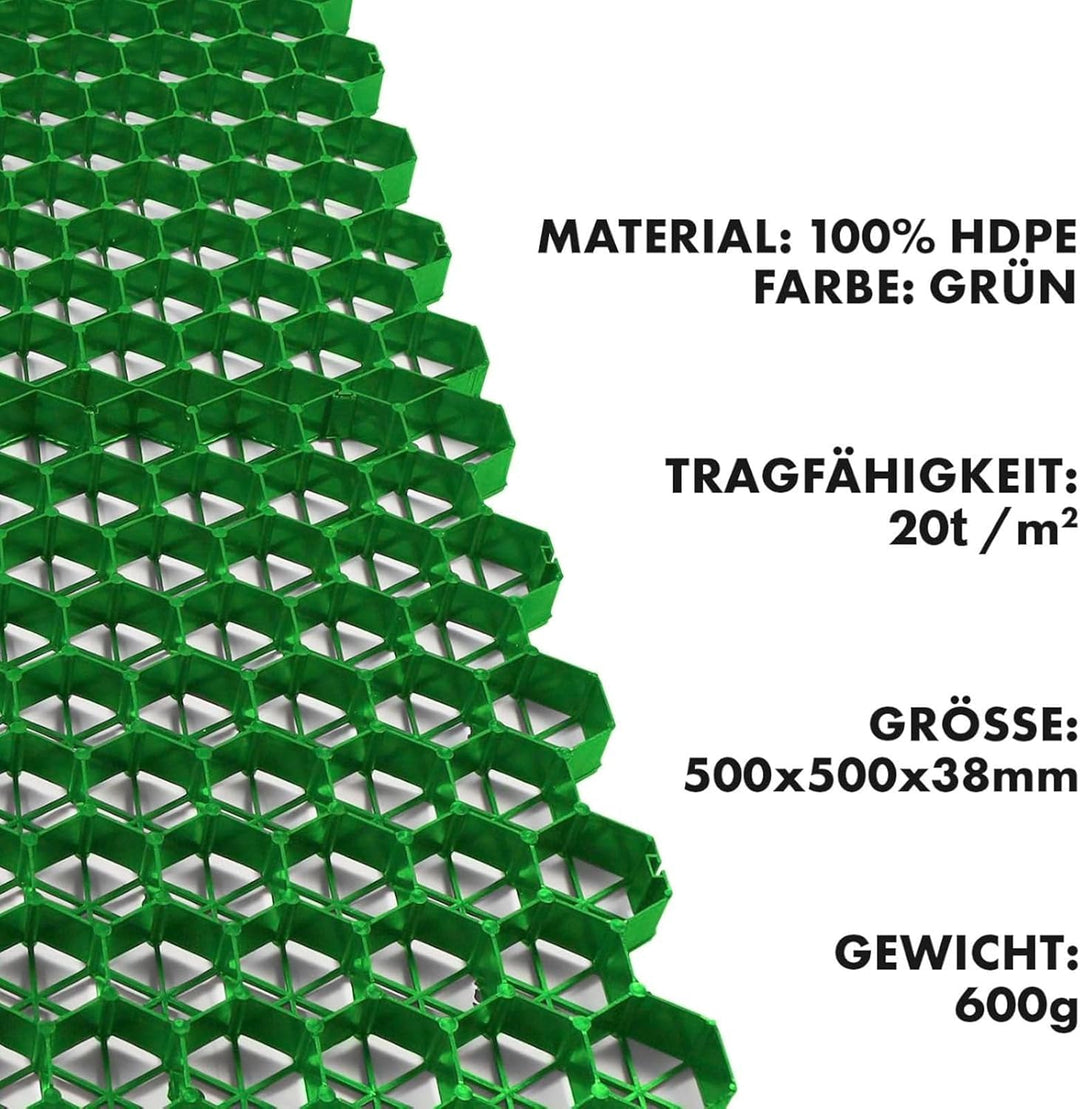 Floordirekt Rasengitter aus Kunststoff befahrbar 1m² - 4 Stück - 50 x 50 cm, Gruen - Bodengitter, Pa