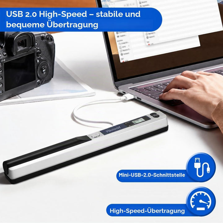 Handscanner Dokumentenscanner, A4 900 DPI Hohe Auflösung Farbfoto Portable Scanner, JPG/PDF Format U