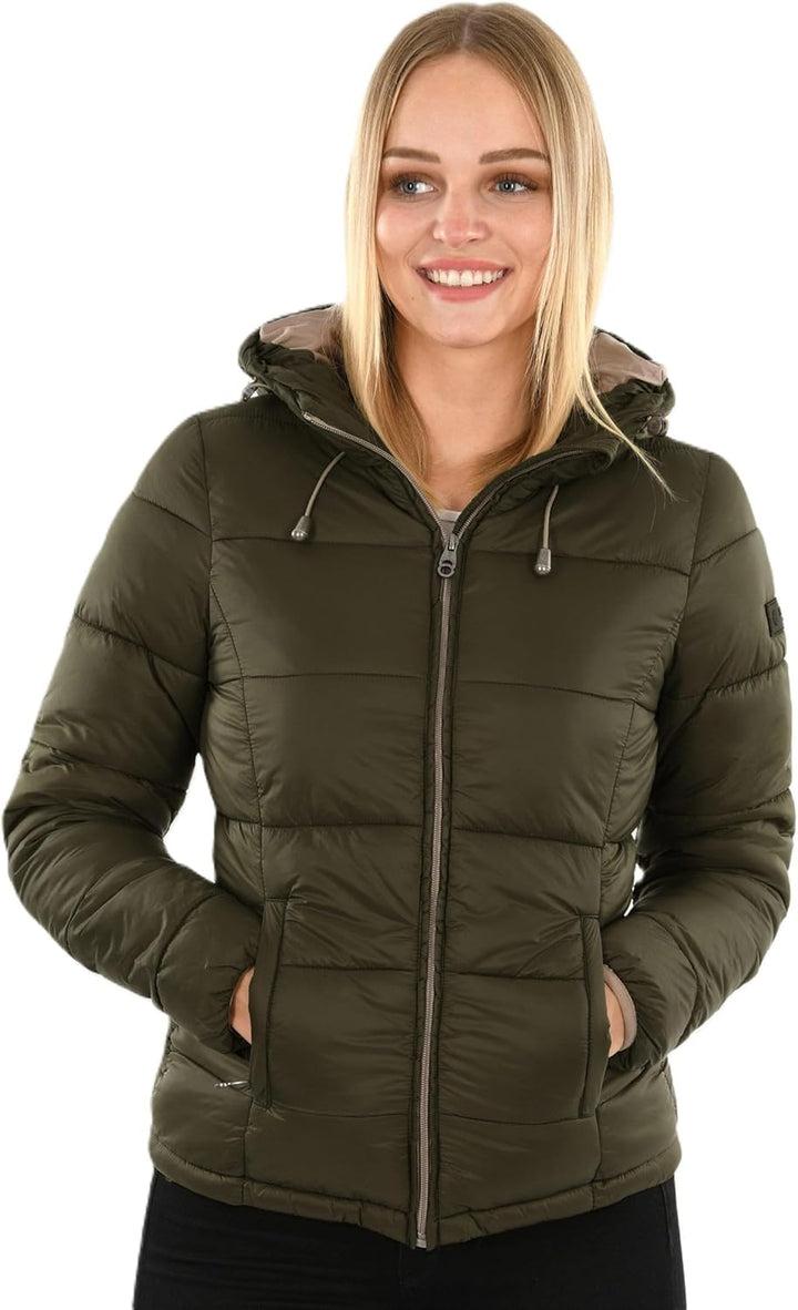 MARIKOO Damen Steppjacke gesteppte Winterjacke mit Kapuze B927 34 Gelb, 34 Gelb