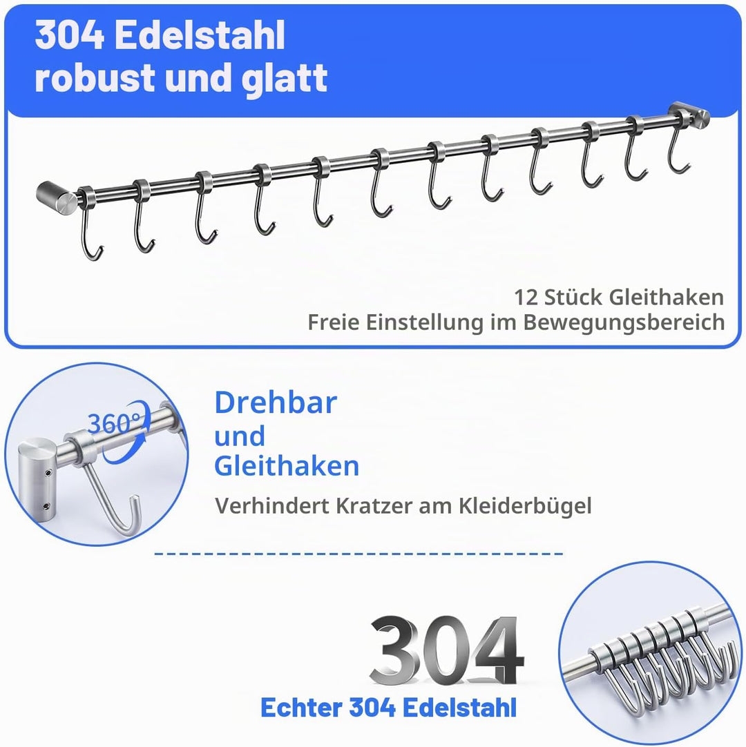 Geschirr hängende Rack mit 12 abnehmbaren Haken, Edelstahl Küche Schiene Pfanne Hanger Wandmontage O