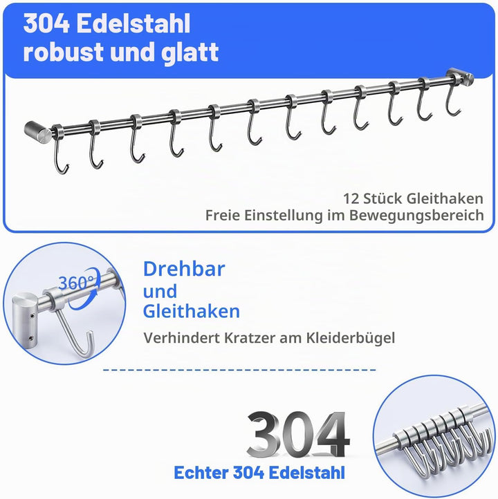 Geschirr hängende Rack mit 12 abnehmbaren Haken, Edelstahl Küche Schiene Pfanne Hanger Wandmontage O