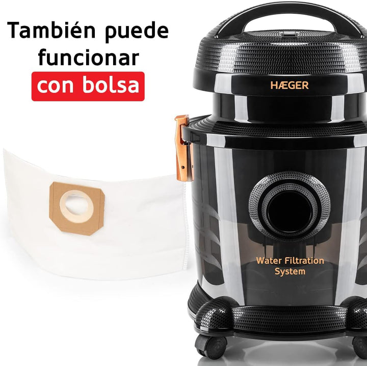HAEGER AQUACLEAN 1200 Staubsauger mit Wasserfilter, 1200 W, Saugleistung mit Wasserfilter, 9 l Wasse