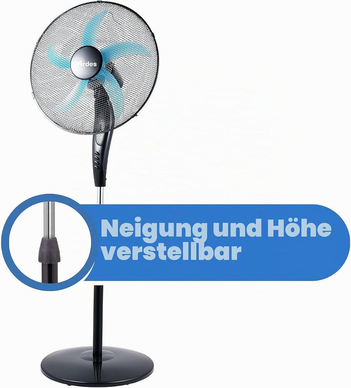 ARDES | AR5EA50PB Leiser Standventilator 5 Flügel EASY - Standventilator Ardes mit breiten Schwenkfu