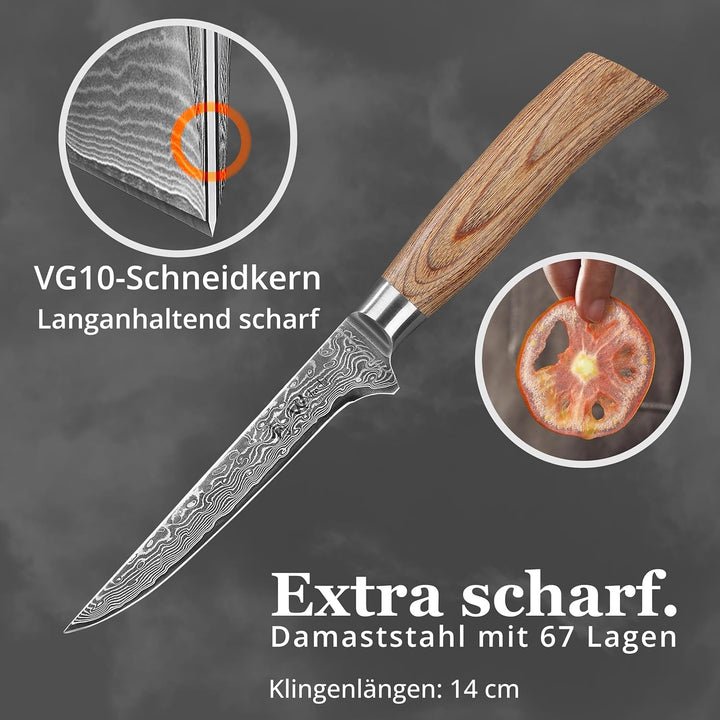 Wakoli EDIB Pro Damast Ausbeinmesser 14,50 cm Klinge extrem scharf aus 67 Lagen mit VG10 Stahlkern I