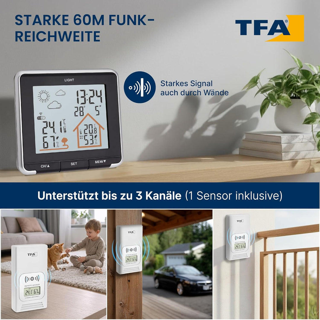 TFA Dostmann Digitale Life, Wetterstation mit Funk, inkl Aussensensor, Hintergrundbeleuchtung, Ausse
