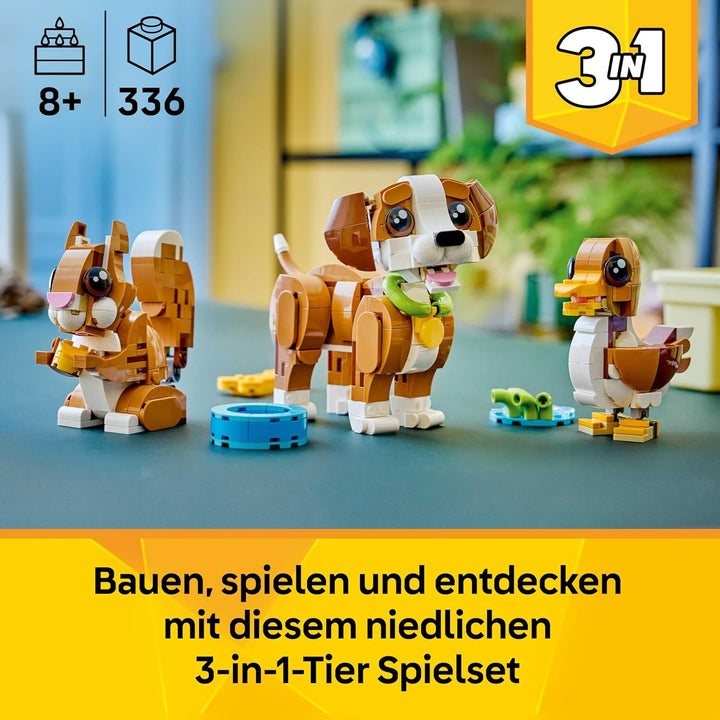 LEGO Creator 3-in-1-Set Niedliche Tiere: Verspielter Welpe - Hunde Spielzeug Hund Bauset - Konstrukt