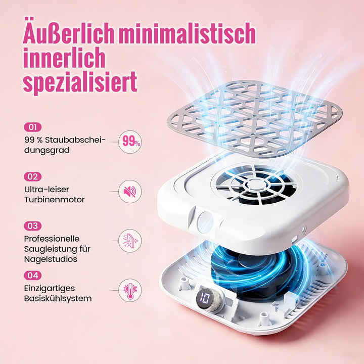 Nagelstaubsauger – Staubabsaugung für Nägel mit LED-Display, 10 Saugstufen (1600PA), inkl. 30 Filter