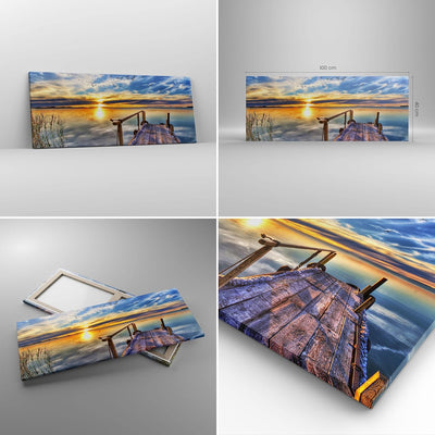 Panorama Bilder auf Leinwand 100x40cm Leinwandbild mit Rahmen See Brücke Gross Wanddeko Bild Schlafz