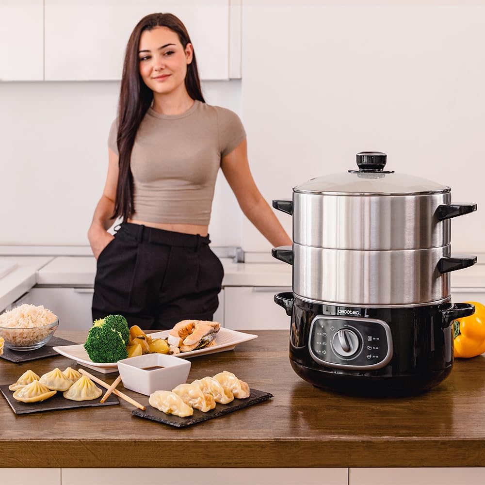 Cecotec Elektrischer Dampfgarer Vapovita Steelpot. Leistung 1300W, Edelstahlbehälter, 10L, einstellb