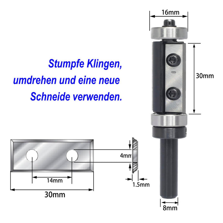 Sinoprotools Wendeplatten Bündigfräser,8mm Schaft Bündiger Fräser Schnittlänge 30mm,mit Austauschbar