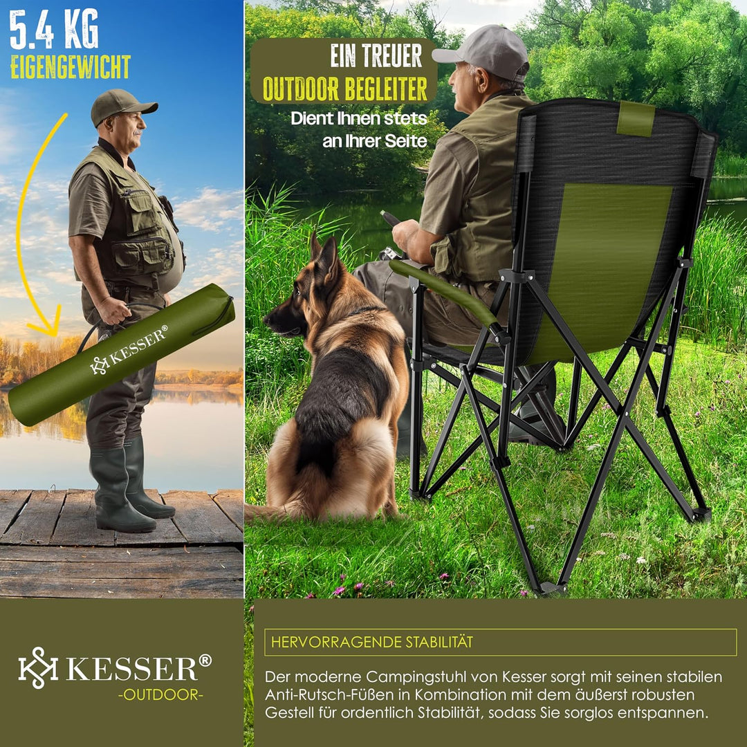 KESSER® Campingstuhl faltbar bis 160 kg | Angelstuhl Faltstuhl Klappstuhl Gepolstert mit Armlehnen |