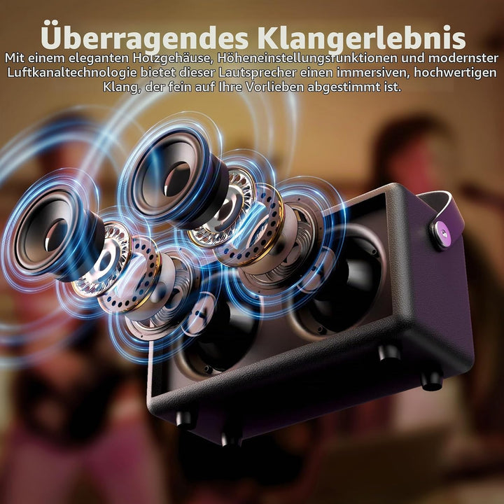 Tragbarer Retro Bluetooth-Lautsprecher mit Ledergriff und Drehregler