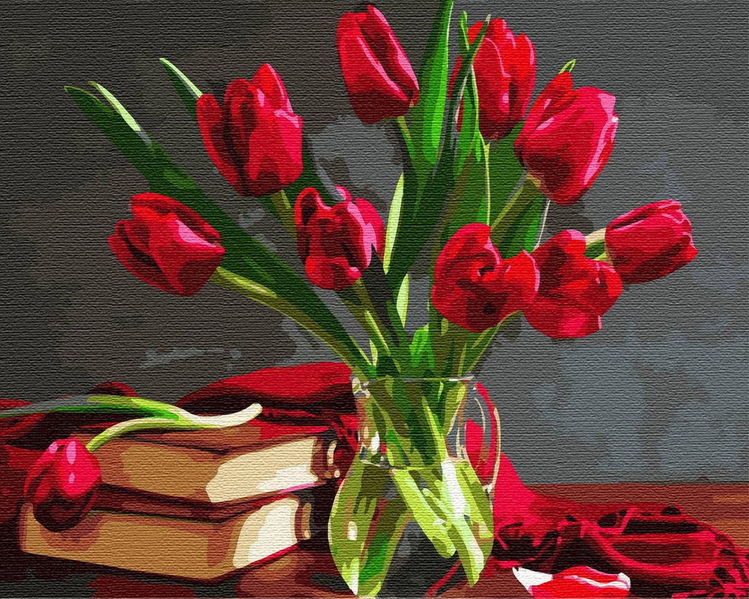 Artnapi Malen nach Zahlen Erwachsene mit Rahmen | DIY Handgemalt | Blumen - Blumenstrauss aus Tulpen