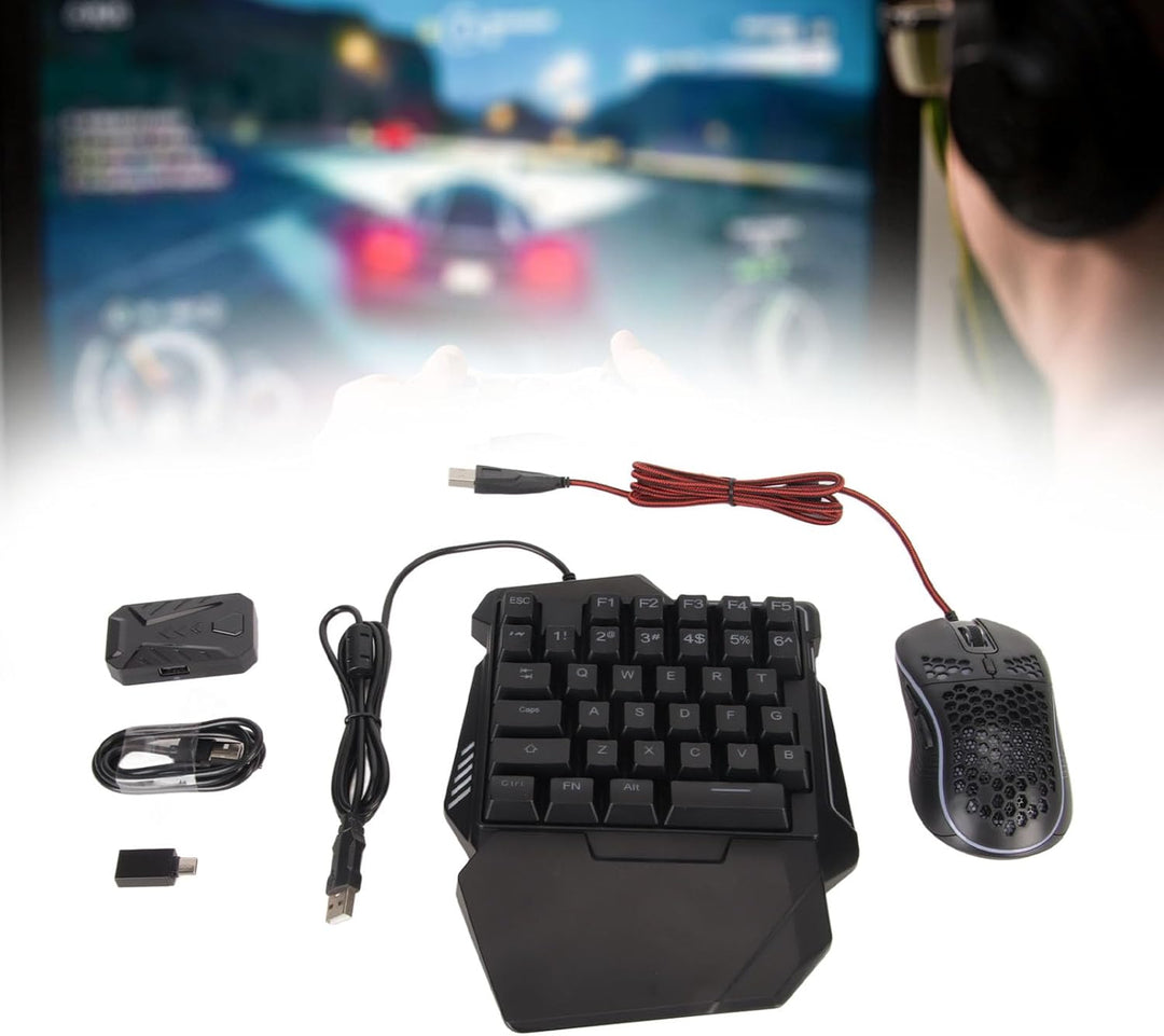 Einhand-Halb-Gaming-Tastatur- und Maus-Kombination, mit Tastatur- und Mauskonverter, Unterstützt für