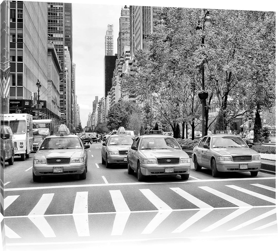 Pixxprint Monocrome, Taxis in New York, Format: 100x70 auf Leinwand, 100x70