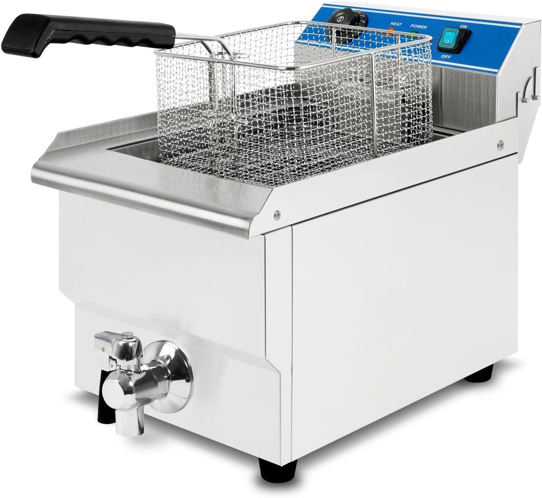 VERTES Friteuse aus Edelstahl 13 Liter Fassungsvermögen, 50-200°C, 3000W, 230V, Kaltzonenprinzip, Pr