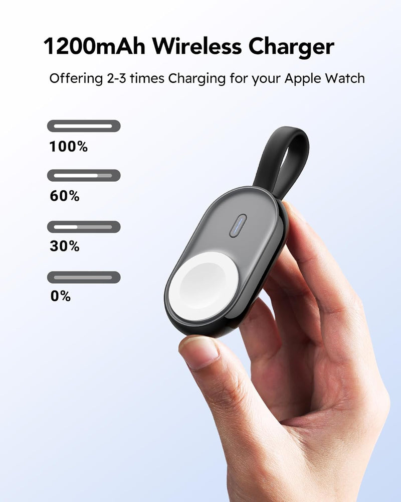 VEGER Mini Powerbank kompatibel mit Apple Watch Series (9-1) 1200mAh, Wireless Tragbares Ladegerät k