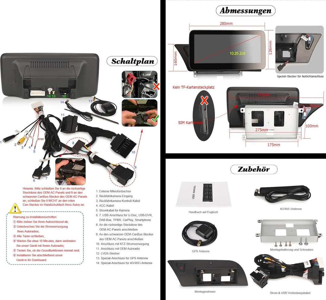 10,25 Zoll IPS Bildschirm Acht-Kern Android 13.0 DAB+ Autoradio für Audi A4 A5 S4 S5 B8 mit GPS Navi