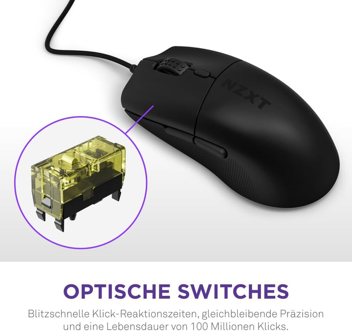 NZXT Lift 2 Ergo | Leichte ergonomische kabelgebundene Gaming-Maus | Leichte 61-g-Konstruktion | 8K-
