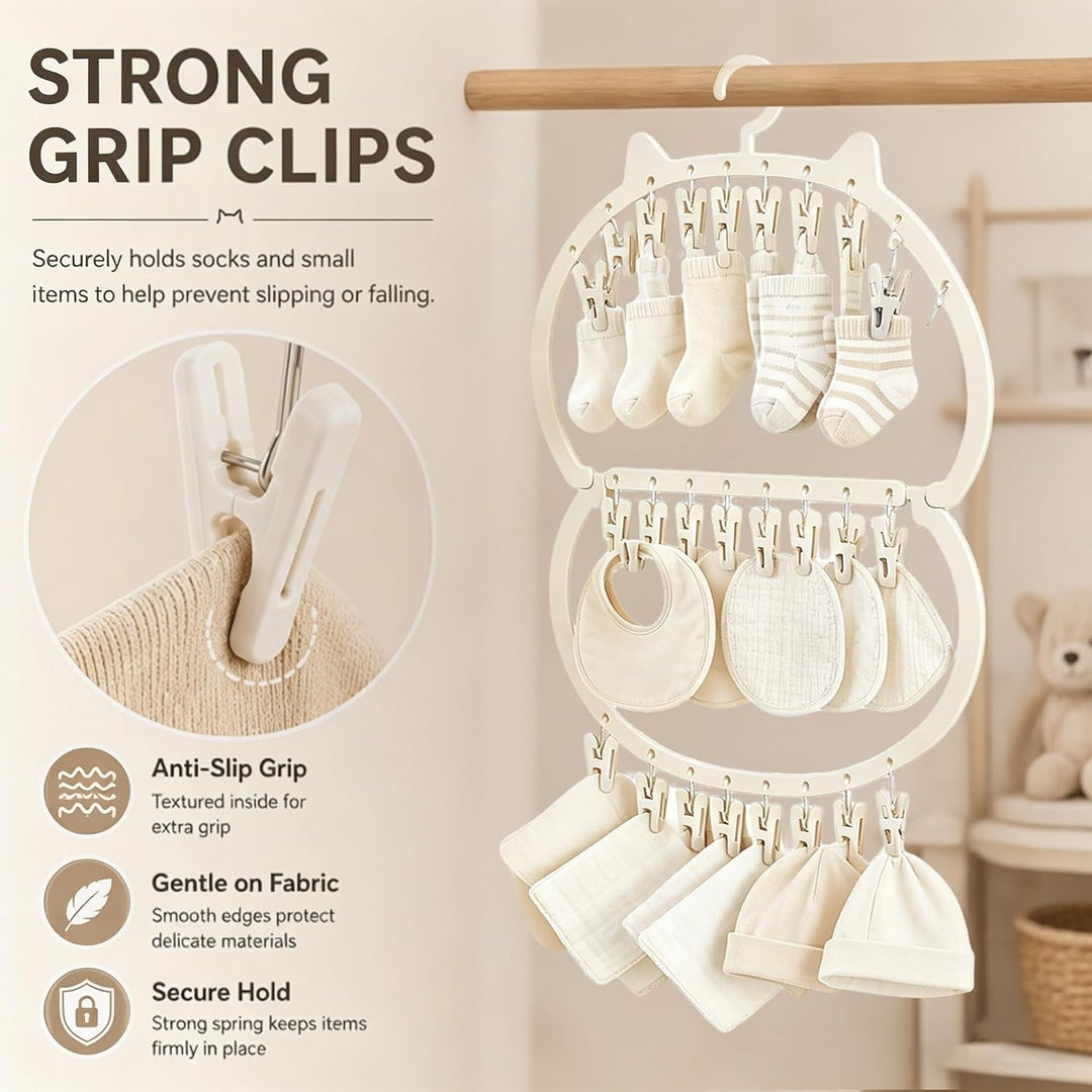 auvstar Kinderkleiderbügel,Baby Socken Halter,Wäscheständer für Kleinkind,Doppelschicht Design zum A