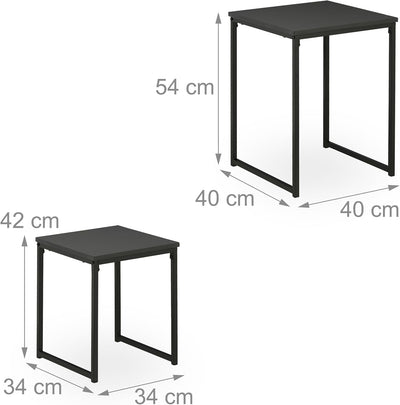 Relaxdays Beistelltisch 2er Set, stapelbar, Satztisch 2 Grössen, quadratisch, Metall, Wohnzimmer, De