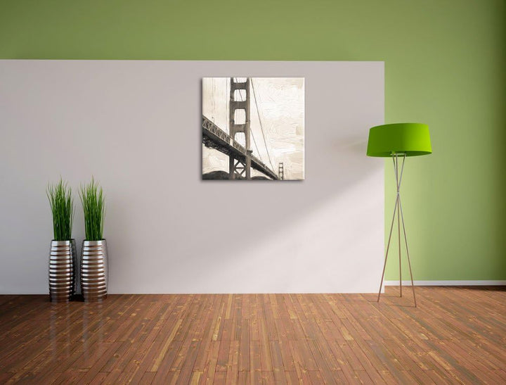 Pixxprint Blick auf Brücke in San Francisco Pinsel Effekt, Format: 70x70 auf Leinwand, 70x70