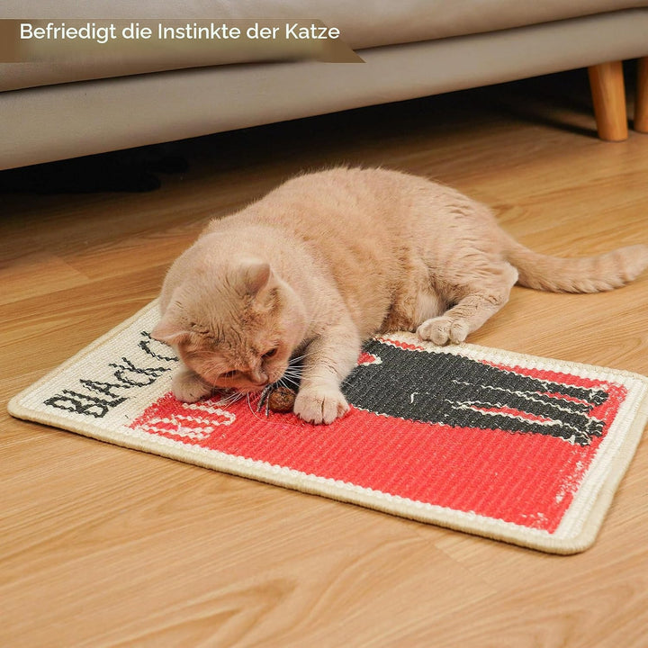 SOLDAY Sisal Kratzmatte Kunst Katze 56x33cm Wand &amp; Couch Schutz, Black Cat | Natürliche Sisalmatte f