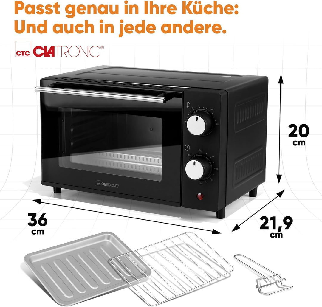 Clatronic MB 3746 Minibackofen, 8 Liter Backraum, Ober- und Unterhitze, 60 Minuten-Timer mit Endsign