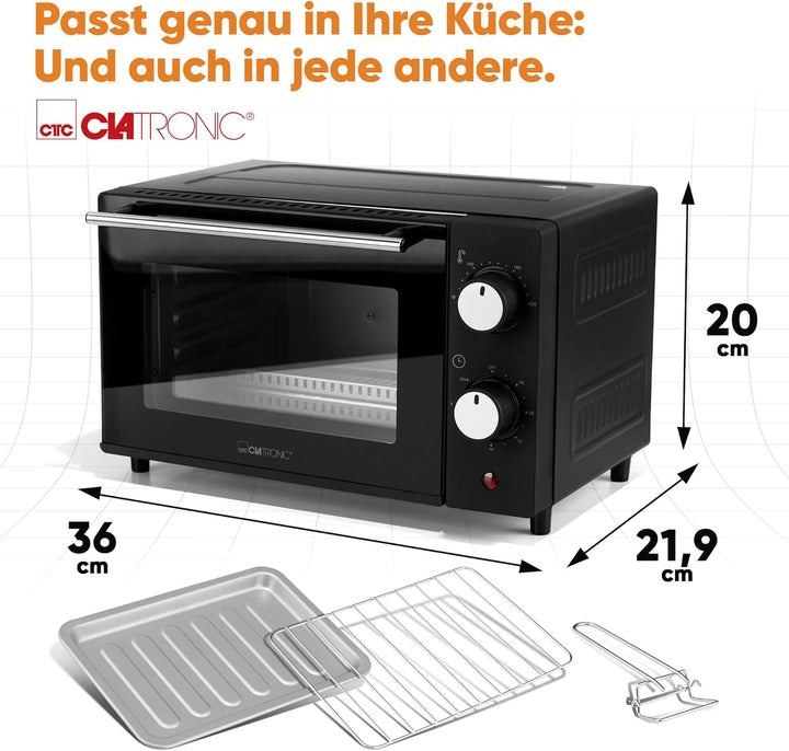 Clatronic MB 3746 Minibackofen, 8 Liter Backraum, Ober- und Unterhitze, 60 Minuten-Timer mit Endsign