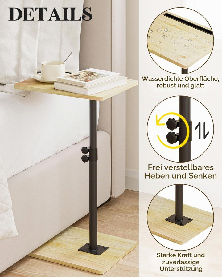 Apetaccat Beistelltisch C-Form, 360°Rotierend Couchtisch Klein, Höhenverstellbar Sofatisch,40x30x(45