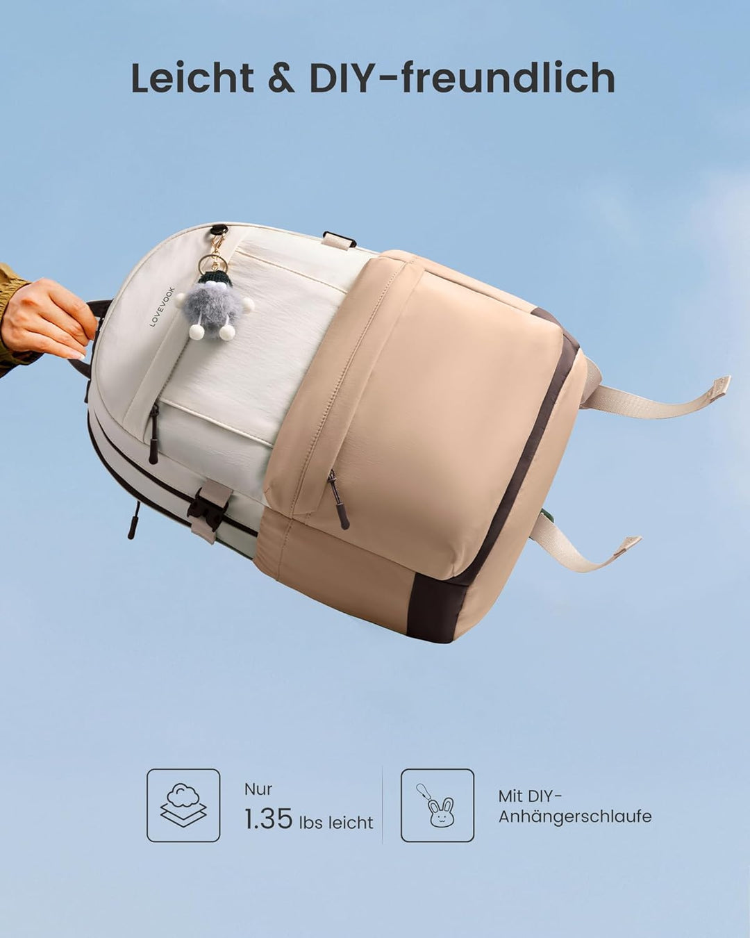 LOVEVOOK Rucksack Damen, 17,3 Zoll Laptop Schulrucksack Teenager mit grossem Fach für Trinkflaschen,