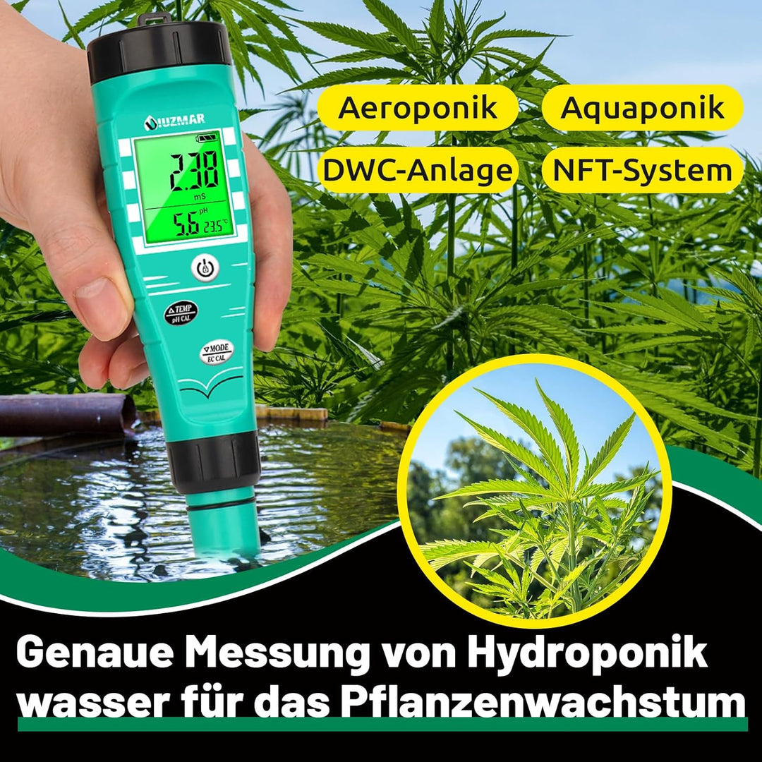 pH Wert Messgerät Hydroponik, pH EC Messgerät Grow, PPM pH Messer für Wasser Hydroponik, Gleichzeiti
