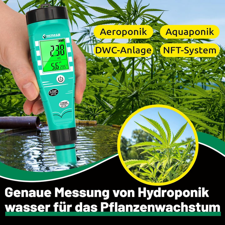 pH Wert Messgerät Hydroponik, pH EC Messgerät Grow, PPM pH Messer für Wasser Hydroponik, Gleichzeiti