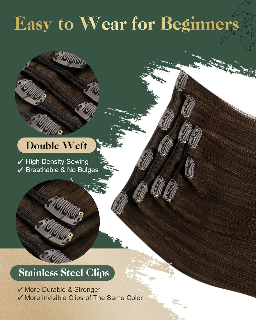 Ugeat Echthaar Clip in Extensions Schokobraun Clip Extensions Echthaar 30cm Clip in Extensions Braun