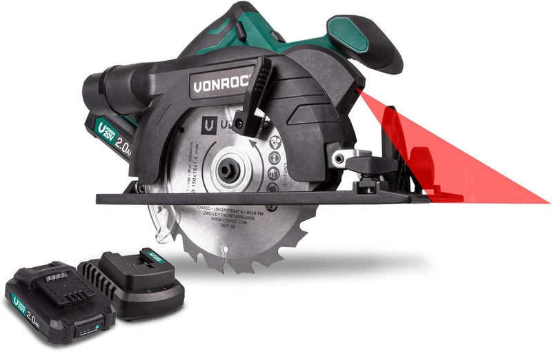 VONROC Handkreissäge Akku 20V - Akku Kreissäge 150mm, Säge inkl. Laserführung & Staubabsaugung - Mit
