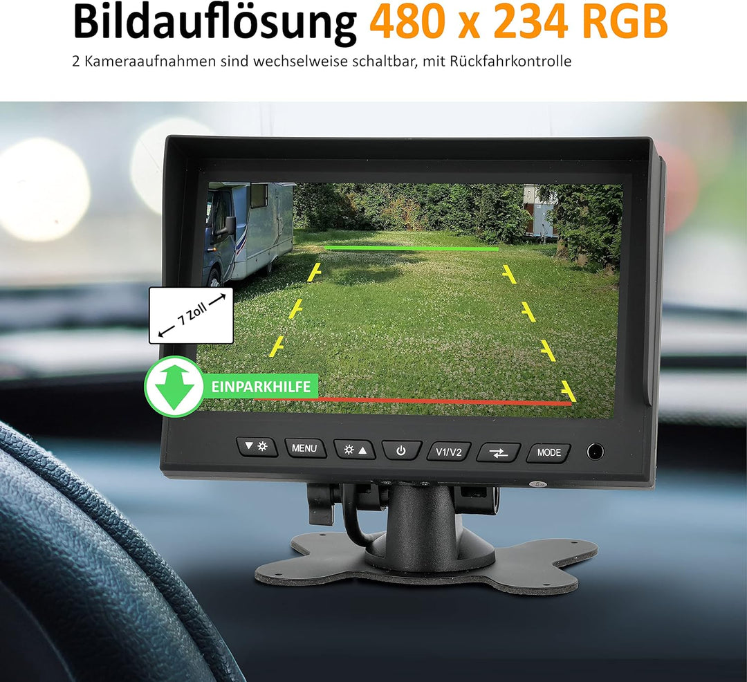 VSG24 13114 – 7“ Profi Transporter Rückfahrmonitor, TFT Monitor inkl. Zubehör, e-Zulassung, Distanzl