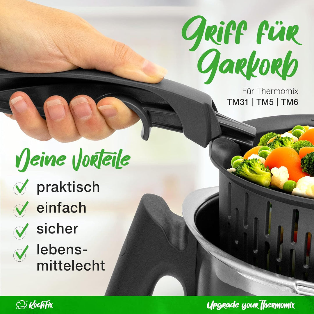 NEU: KochFix Griff für Thermomix Gareinsatz/Garkorb - Geeignet TM7, TM6, TM5, TM31 - Innovativer Zan